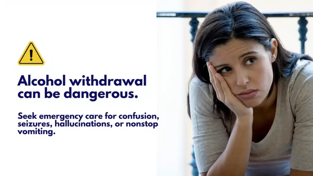 Woman appearing unwell, representing warning signs of alcohol withdrawal and need for urgent medical care.