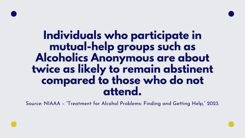 Infographic showing that people in Alcoholics Anonymous are twice as likely to stay sober, based on NIAAA data.