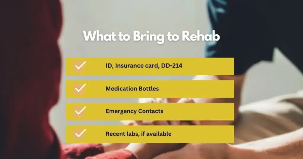 Checklist of documents and items needed to begin drug rehab for veterans in New Jersey