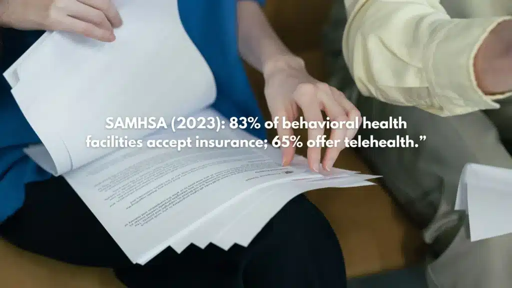 Person reviewing health insurance documents showing coverage for chemical dependency evaluations in New Jersey.