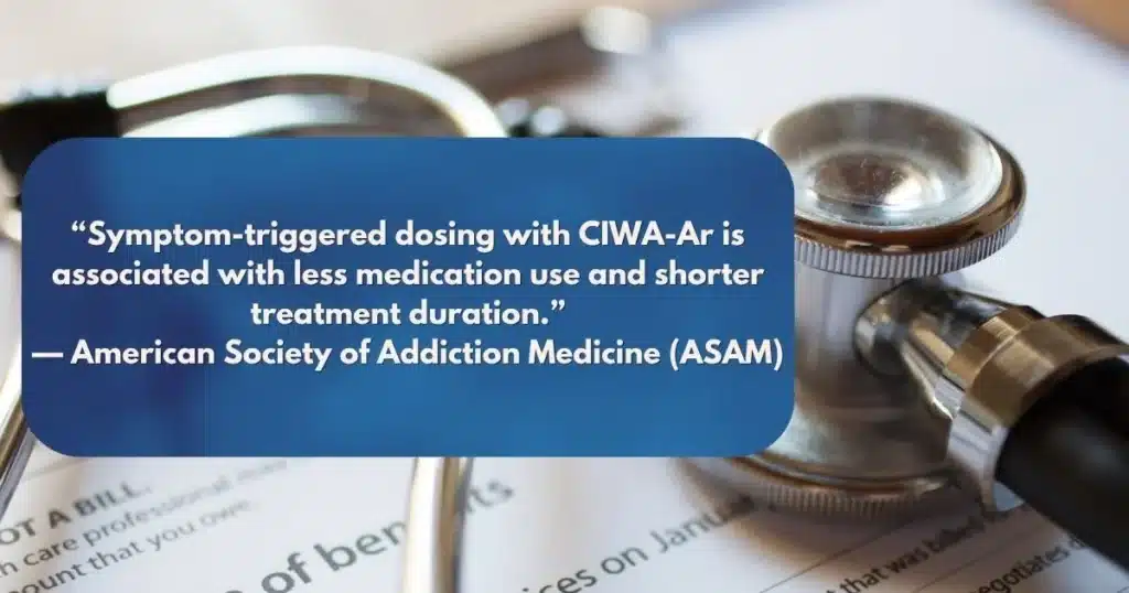 Medical quote graphic featuring CIWA-Ar usage for safe alcohol detox in New Jersey