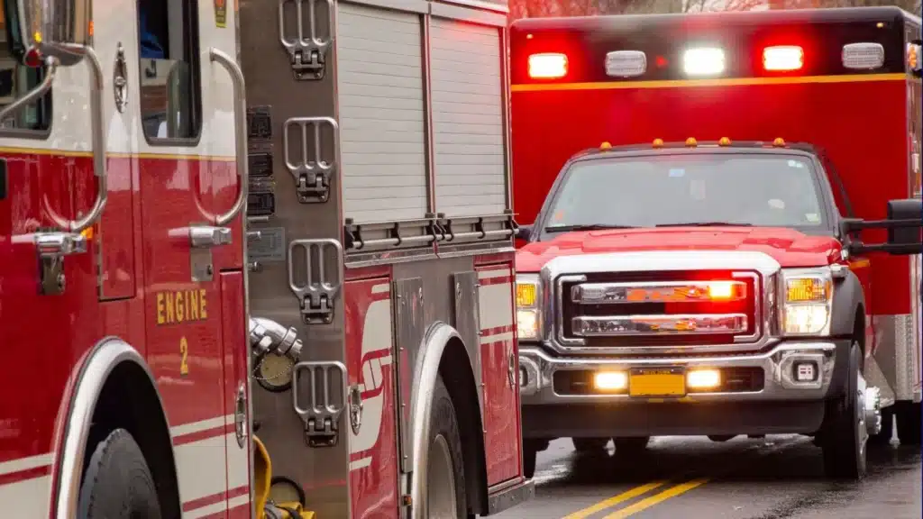 Emergency vehicles responding to an incident