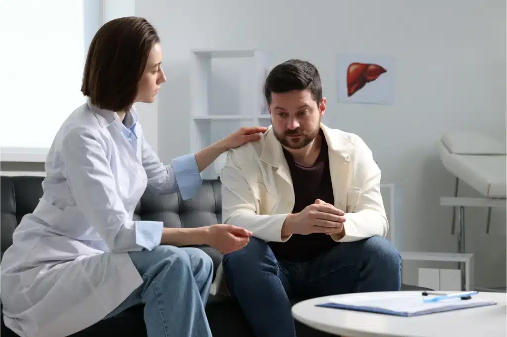 Doctor consulting with a patient about drug addiction.