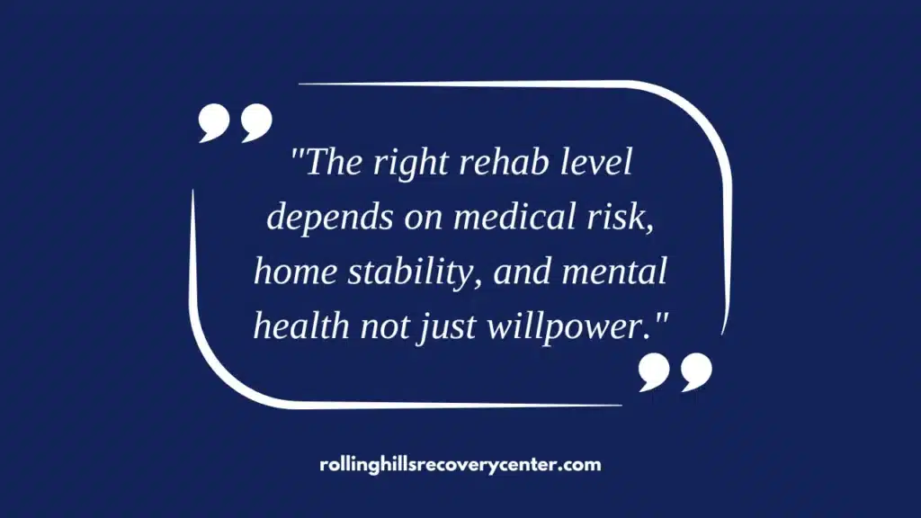 Quote graphic explaining how ASAM levels of care help determine the right alcohol rehab path.