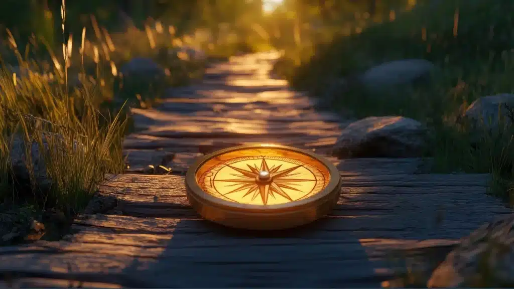 Conceptual image of a compass and path symbolizing guidance in choosing an addiction treatment doctor in New Jersey.