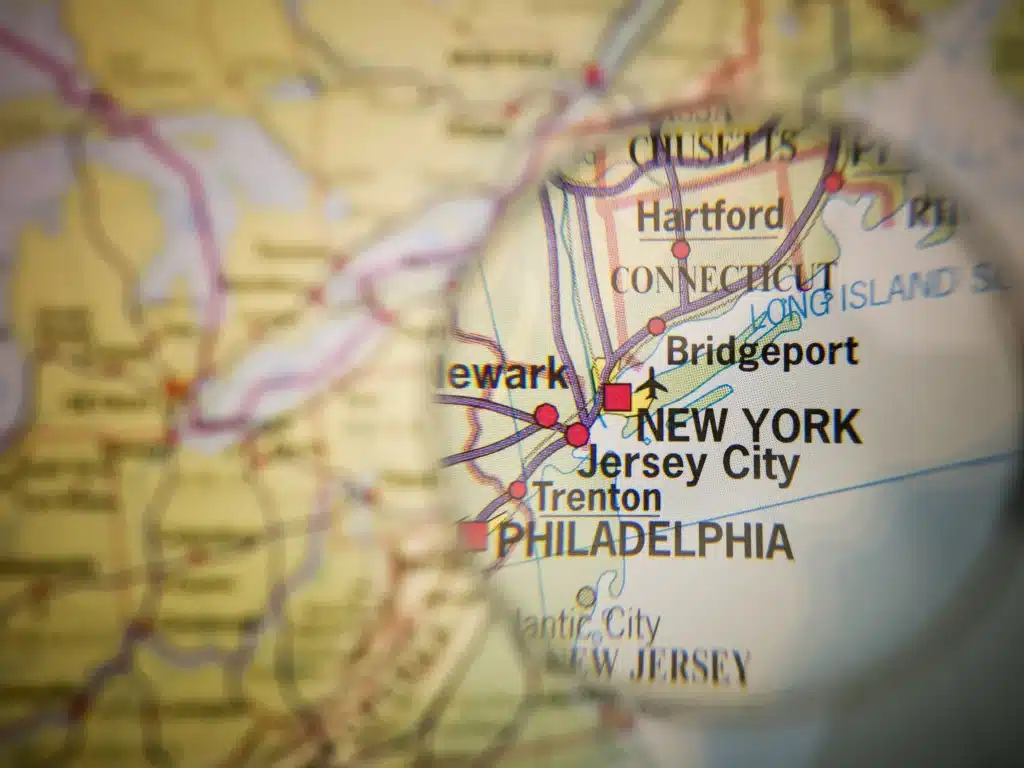 Map of New Jersey showing locations relevant to alcohol rehab access and legal protections.