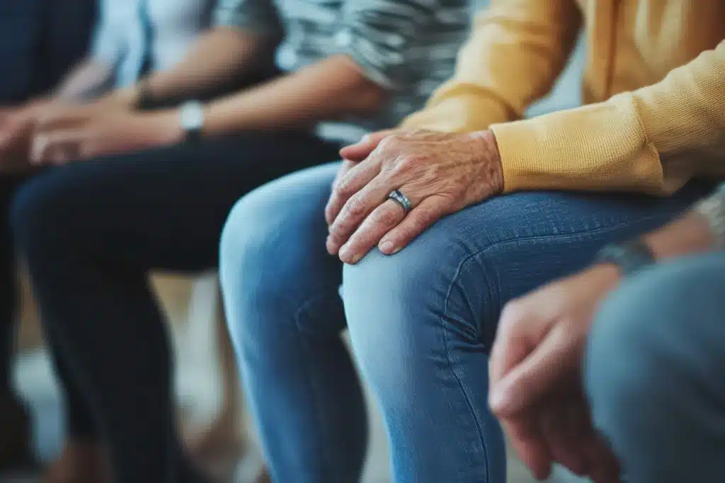 People sitting in a support group at a rehab for substance abuse.