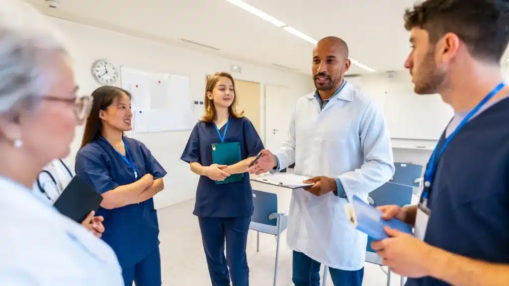 Interdisciplinary team providing evidence-based inpatient care with nursing, medical providers, and therapists.