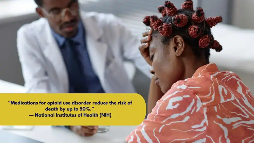 Doctor consulting with patient in a clinical setting, illustrating integrated treatment for co-occurring disorders and MAT in a 60 day rehab New Jersey facility.