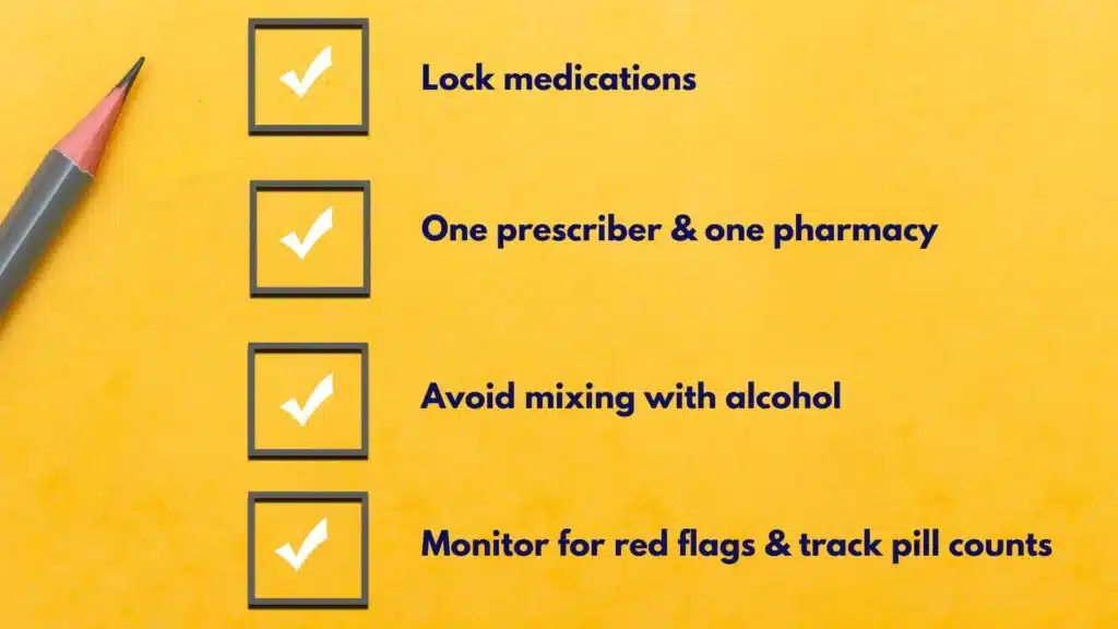 Infographic showing key safety steps to prevent stimulant misuse and diversion.