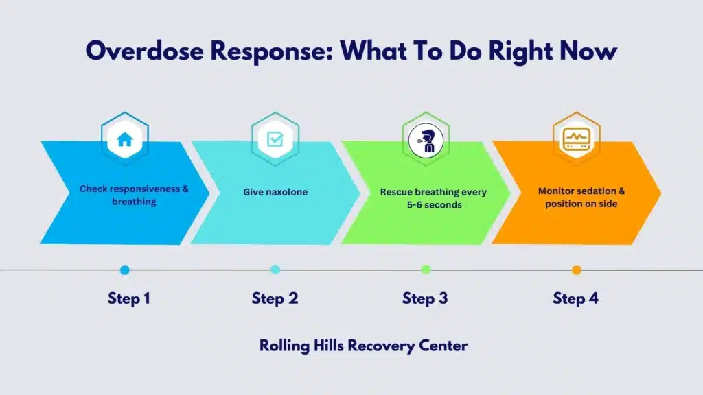 Infographic breaking down the step-by-step response to tranq- involved overdose.
