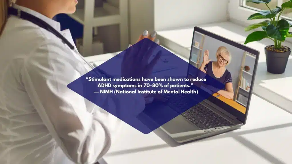 Clinician discussing ADHD medication options with an adult patient during an evaluation.