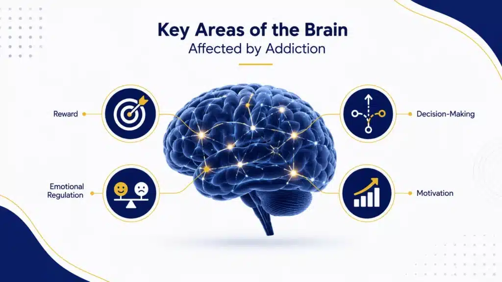 how addiction affects the brain key areas infographic